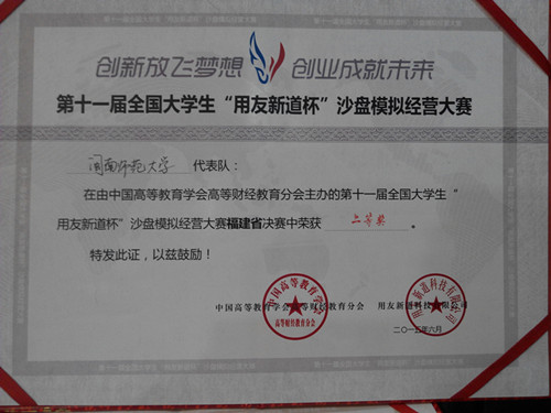我校代表队在第十一届全国大学生沙盘模拟经营大赛福建省总决赛中获得二等奖